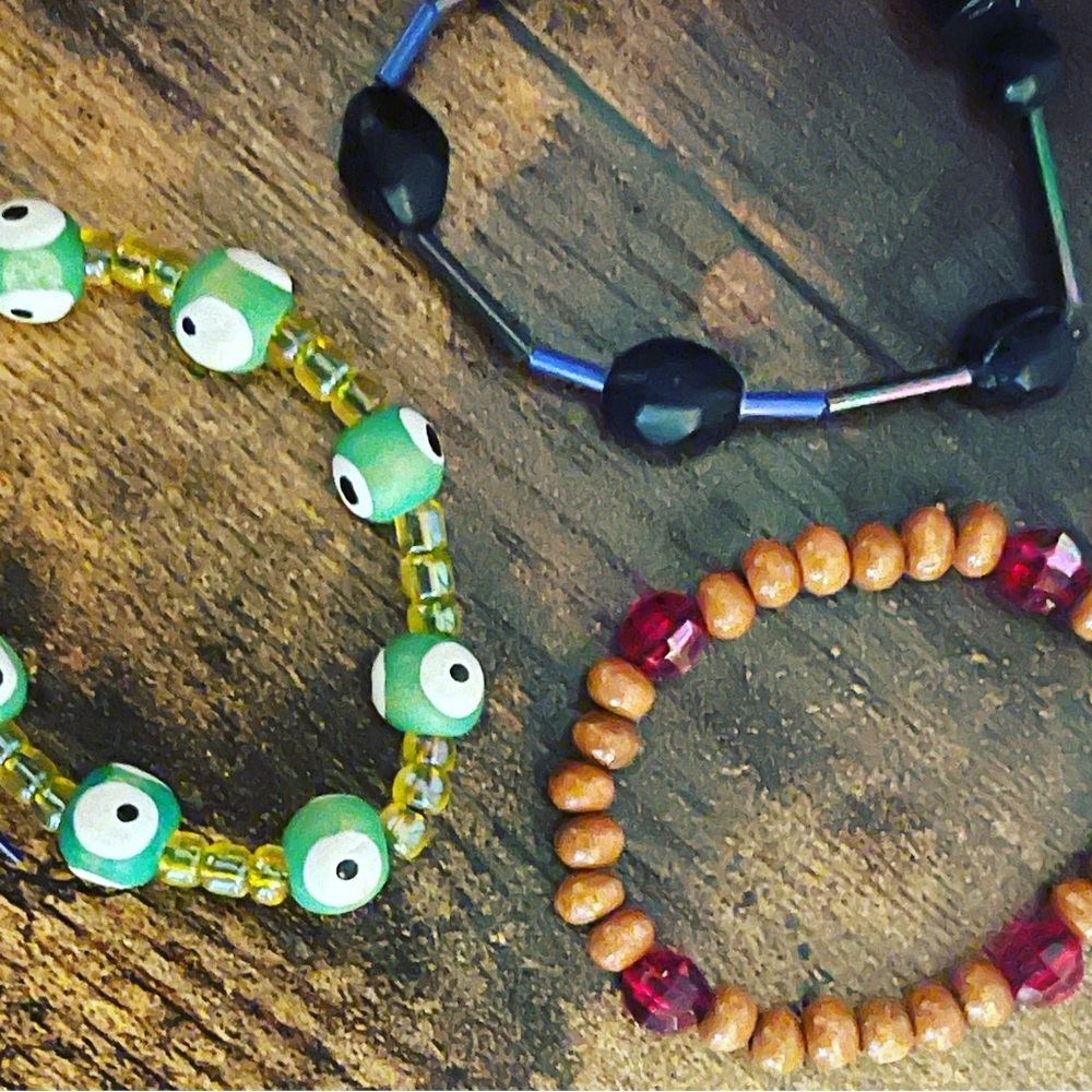 Handmade stretch bracelets .